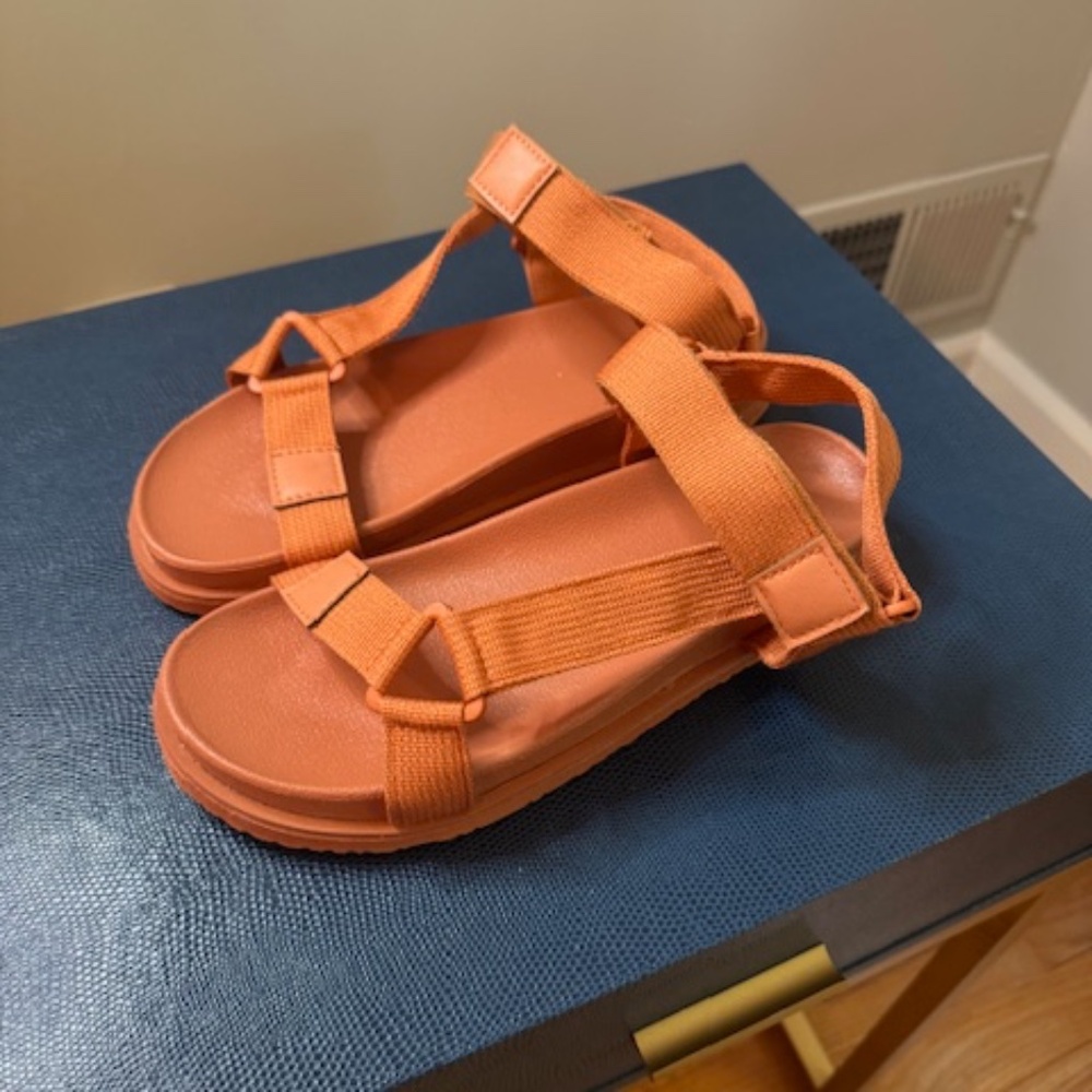 Quipid Orange Teva style sandals, Size 7
